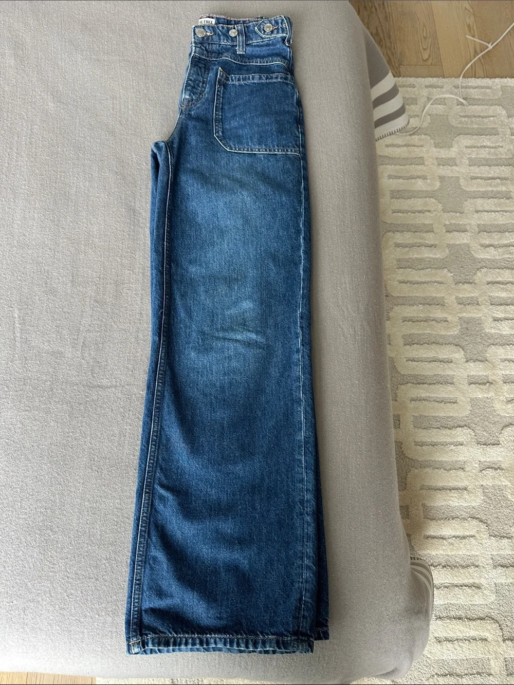 Free People mid-rise baggy jean with front pocket in blue